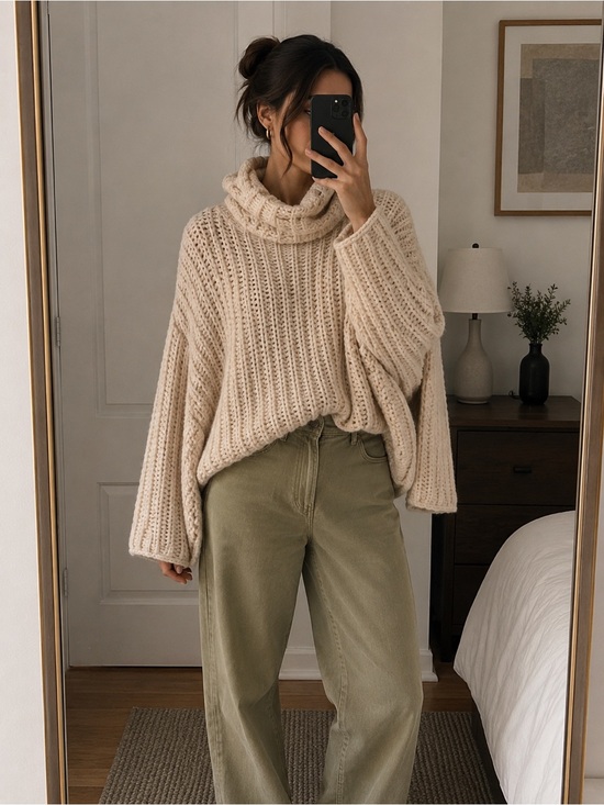 Zara Sweaters - Zara Cream Chunky Knit Turtleneck Sweater with Relaxed Fit, Size S, Brand New